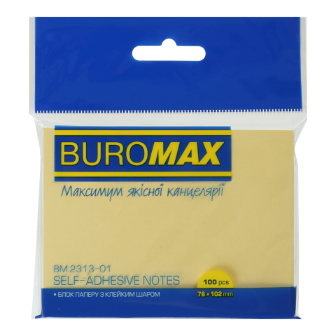 Блок паперу для нотаток з клейким шаром 76х102 мм 100 аркушів Buromax BM.2313-01