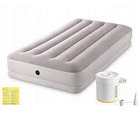 Надувная односпальная кровать Intex 64177 99х191х30 см с внешним электронасосом от USB на 2 А, серая