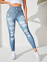Спортивні жіночі лосини імітація джинс із високою талією для фітнесу та спорту Легінси з пушапом-ефектом