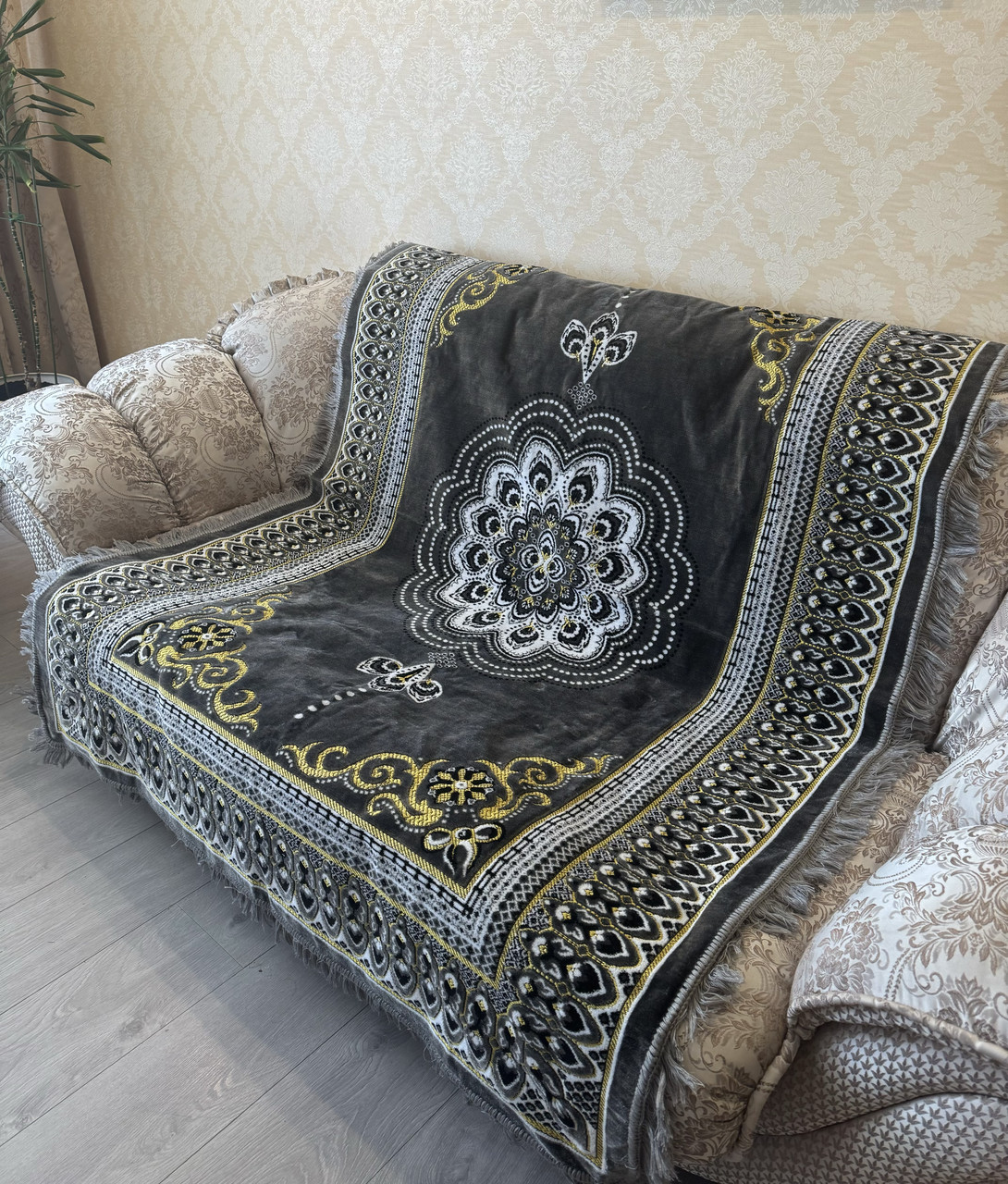 Покривало-дивандек 140*200 велюрове з бахромою, фото 1