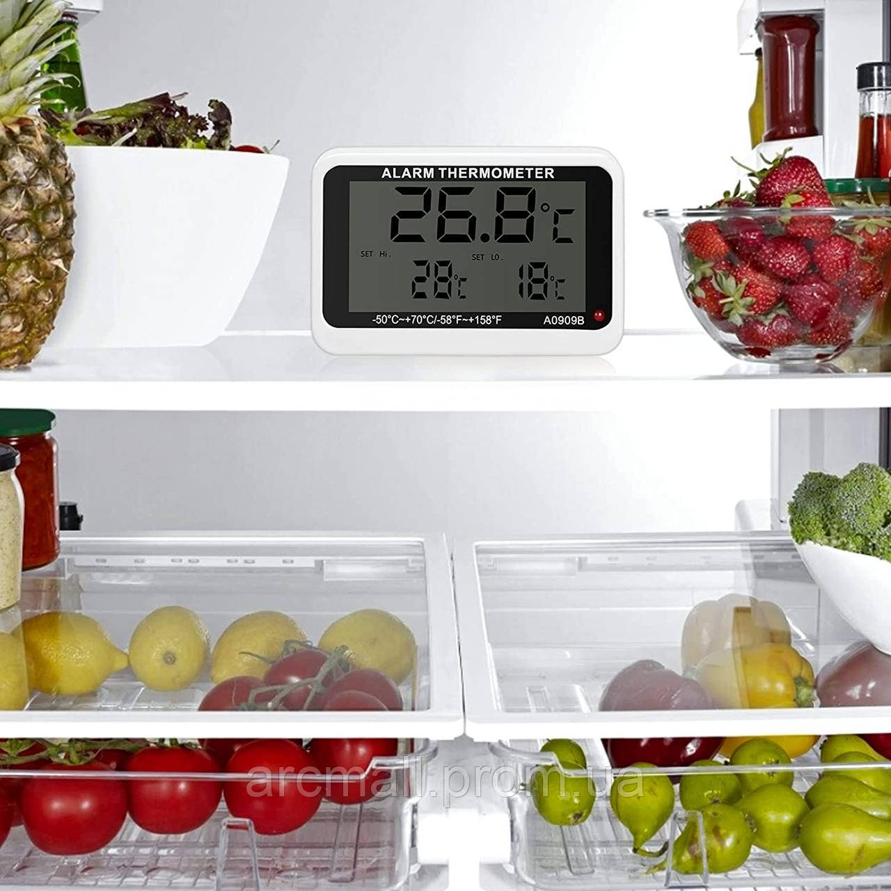 Цифровой термометр для холодильника с сигнализатором температуры UChef A0909B Белый с черным AM, код: 7444724 - фото 8 - id-p2179873179
