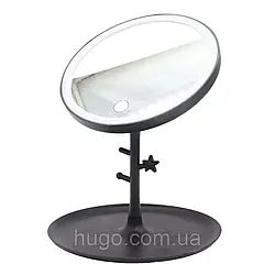 Дзеркало для макіяжу 18,5см з підсвічуванням Led makeup mirror, Чорний / Косметичне настільне дзеркало