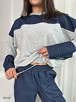 Спортивний двокольоровий жіночий костюм з трикотажу, світшот з затяжкою та штани з 42 по 48 розмір, фото 7