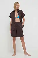 Urbanshop com ua Пляжна сорочка Max Mara Beachwear жіноча колір коричневий regular класичний комір
