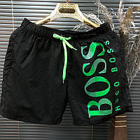 Плавки хуго босс черные с зеленым принтом мужские шорты плавательные HUGO BOSS Black Nestore Плавки хуго бос
