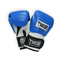 Перчатки боксерские 10 унций (283 г.) кожаные THOR PRO KING 10oz сине-бело-черные на липучке лучшая цена с