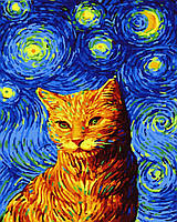 Картина по номерам. Brushme "Кот в звездную ночь" GX35619 Nestore Картина за номерами. Brushme "Кіт у зоряну