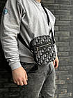 Сумка-месенджер Діор чоловіча текстильна через плече сумка-барсетка сіра для телефона та грошей, фото 3