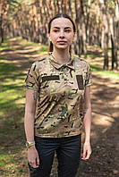 Жіноче Coolmax поло мультикам всу армійське тактична футболка мілітарі multicam формена зсу камуфляж