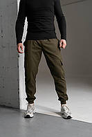 Весенние мужские брюки - карго на манжетах, удобные легкие штаны для парней с накладными карманами Хаки, M