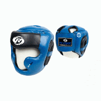 Боксерский шлем с зажитой подбородка р. S кожаный EV-26-2607 синий, износостойкий для дома и спортзала