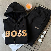 Мужской черный спортивный костюм Boss на флисе 2203927 Nestore Чоловічий чорний спортивний костюм Boss на