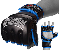 Перчатки боевые для MMA р. L без пальцев PowerPlay 3058 черно-синие из экокожи для взрослых и