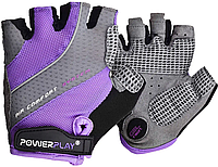 Велоперчатки женские открытые р. XS PowerPlay 5023 A Фиолетовые на липучке без пальцев, дышащие лучшая цена с