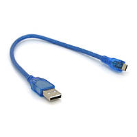 Кабель USB 2.0 USB-microUSB 0.3м прозрачный синий