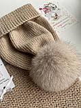 Дитяча тепла зимова шапка та снуд-хомут ручної роботи з натуральним хутряним помпоном для дівчинки., фото 4