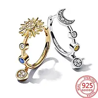 Срібні сережки у стилі Pandora 925 проба Sun & Moon сережки Сонце і Місяць Пандора