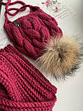 В'язаний зимовий дитячий набір шапка із зав'язками та снуд ручної роботи для дівчинки., фото 2