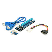 Riser PCI-EX, x1=>x16, 4-pin MOLEX, SATA=>4Pin, USB 3.0 AM-AM 0,6 м (синий), конденсаторы PS 100 16V, Пакет m
