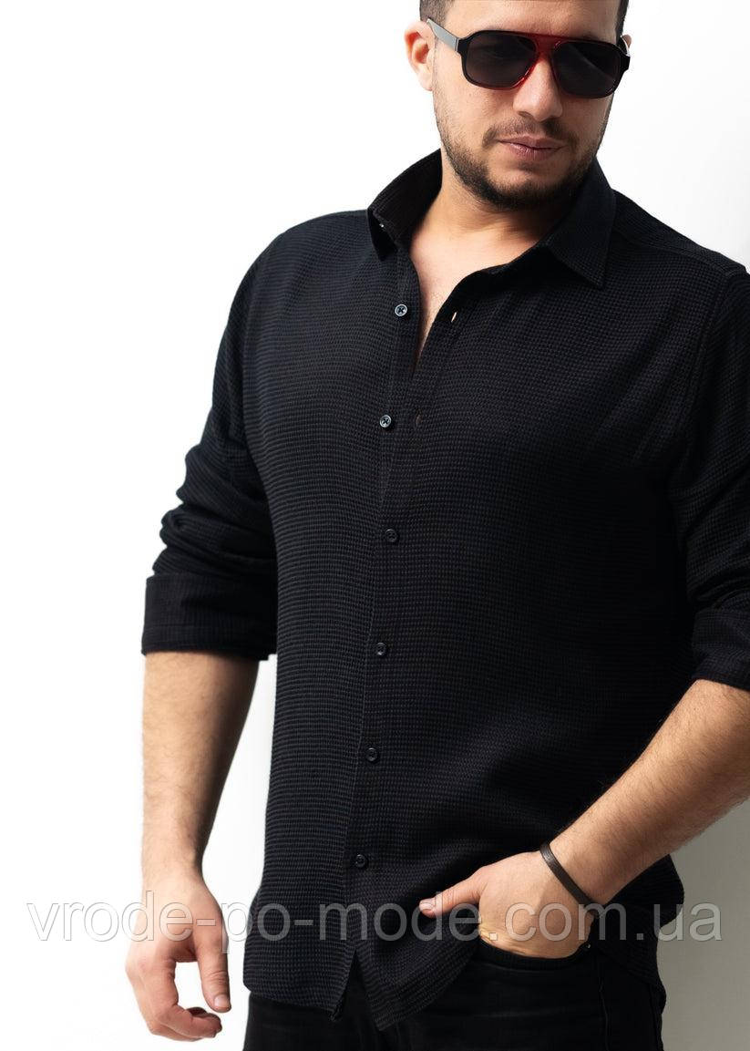 Стильна ошатна черна сорочка приталена слім фіт Slim Fit, з довгим рукавом Туреччина, великий асортимент, фото 1