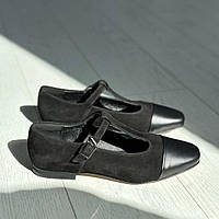 Туфлі жіночі велюрові чорні із вставками шкіри 4506/36 36 розмір