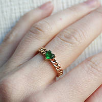 Кольцо с позолоченным покрытием Сердце | Xuping - с зеленым цирконием