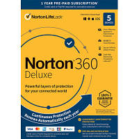 Антивирус Norton by Symantec NORTON 360 DELUXE 50GB 1 USER 5 DEVICE 12M (21409553)