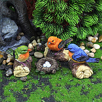 Птички на бревнышках с гнездом для миниатюры, мини-сада, флорариума, моссариума, творчества