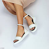 Білі фактурні закриті босоніжки натуральна шкіра низький хід взуття жіноче, фото 4