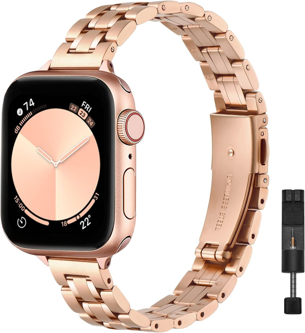 Ремінець STIROLL для Apple Watch 38мм/40мм/41мм тонкий сталевий відполірований змінний браслет Rose Gold
