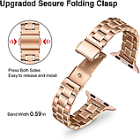 Ремінець STIROLL для Apple Watch 38мм/40мм/41мм тонкий сталевий відполірований змінний браслет Rose Gold, фото 3