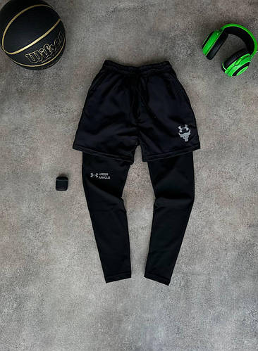 Шорты двойные мужские с длинными лосинами Under Armour (черные ...