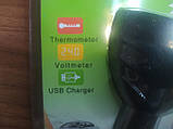 USB-зарядка на 2 гнізда + ВОЛЬТМЕТР+термометр VST-708, фото 3
