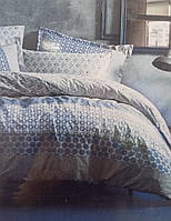Комплект постельного белья полуторный серо-голубой геометрические узоры (ранфорс)