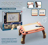 Столик для рисования с магнитной доской детский со штампами Magnetic Drawing Board Коричневые ножки - htpk