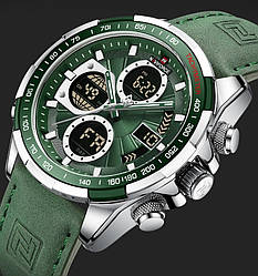 Чоловічий кварцовий годинник Naviforce з підсвіткою гарантія 12 місяців зелений будильник секундомір дата