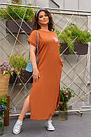Жіноча літня сукня Мод: 4/56/0036 плаття жатка вільного крою міді (48-50, 52-54, 56-58 великі розміри)