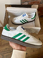 Женские кроссовки Adidas Samba White Green бело-зеленые