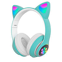 Наушники Cute Headset "Кошачьи ушки" беспроводные 280ST Bluetooth, MicroSD, FM-Радио Зеленые Mix