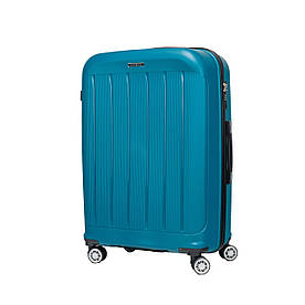 Поліпропіленова валіза середня на 4 подвійних колесах блакитна