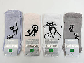 Жіночі короткі шкарпетки Montebello в сіточку, бавовняні літні з малюнком кішки, розмір 36-40 12 пар/уп. мікс кольорів