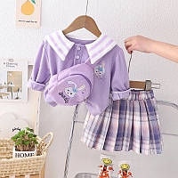 Детский весенний костюм для девочки: кофта, юбка и сумочка, цвет фиолетовый, лаванда