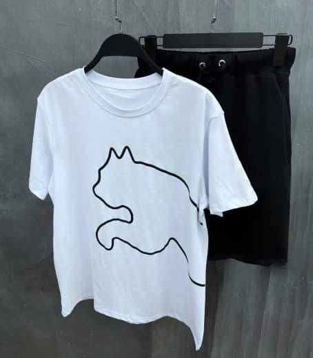 

Р. 46 до 48. Мужской костюм шорты и футболка летний костюмчик. Черный, белый легкий, модный