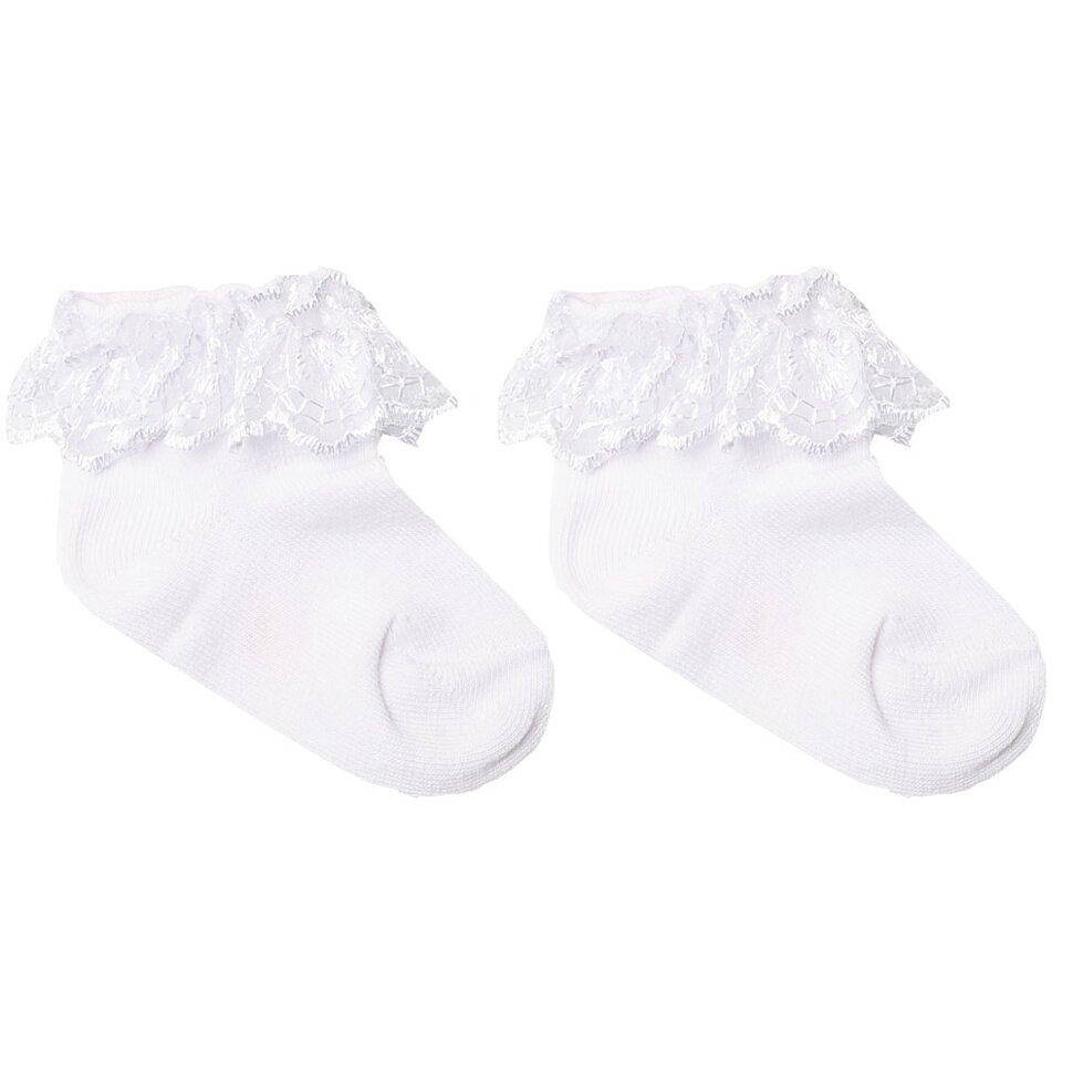 

Носки для девочки хлопок белые с кружевом 2 пары в комплекте, 0-6м