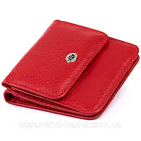 Маленький женский кошелёк на кнопке красного цвета из натуральной кожи ST Leather 005