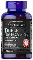 Омега 3-6-9 Triple Omega 3-6-9 Puritan's Pride рыбий жир и льняное масло 120 гелевых капсул Mix