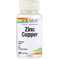Цинк и Медь Zinc Copper Solaray 100 вегетарианских капсул Mix