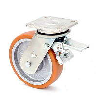 Колесо поворотное KAMA STRONG с крепежной панелью и тормозом 300 мм (4504-STR-300-B) Mix