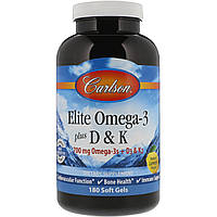 Омега 3 + витамин Д3 и витамин К Omega-3 Plus D & K Carlson Labs 180 гелевых капсул Mix