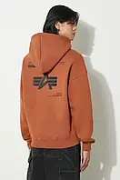 Urbanshop Кофта Alpha Industries Logo BP Hoody чоловіча колір коричневий з капюшоном з принтом 146336 РОЗМІРИ